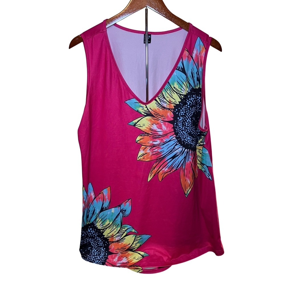 Shein Curve Tank Top Women 2XL Pink Excellent Sunflower V-Neck Sleeveless